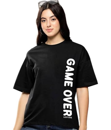 Trond Women Cotton Printed Oversized Fit Round Neck T-Shirt ( Black )