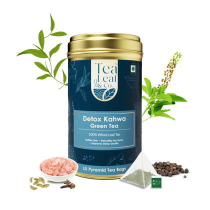Detox Kahwa Green Tea Natural Digestive Aid & Detox Tea Farm Fresh Flavour 15 Pyramid Green Tea Bags Pack of 1
