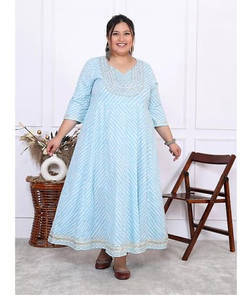 Label Flavia Women Cotton Striped Anarkali Kurti ( Blue )