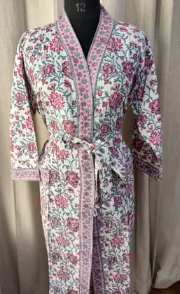 Luxury Waffle Cotton Bathrobe – Unisex | Handblock Printed | Free Size