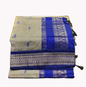 Paithani Silk Cotton Saree Grey & Blue