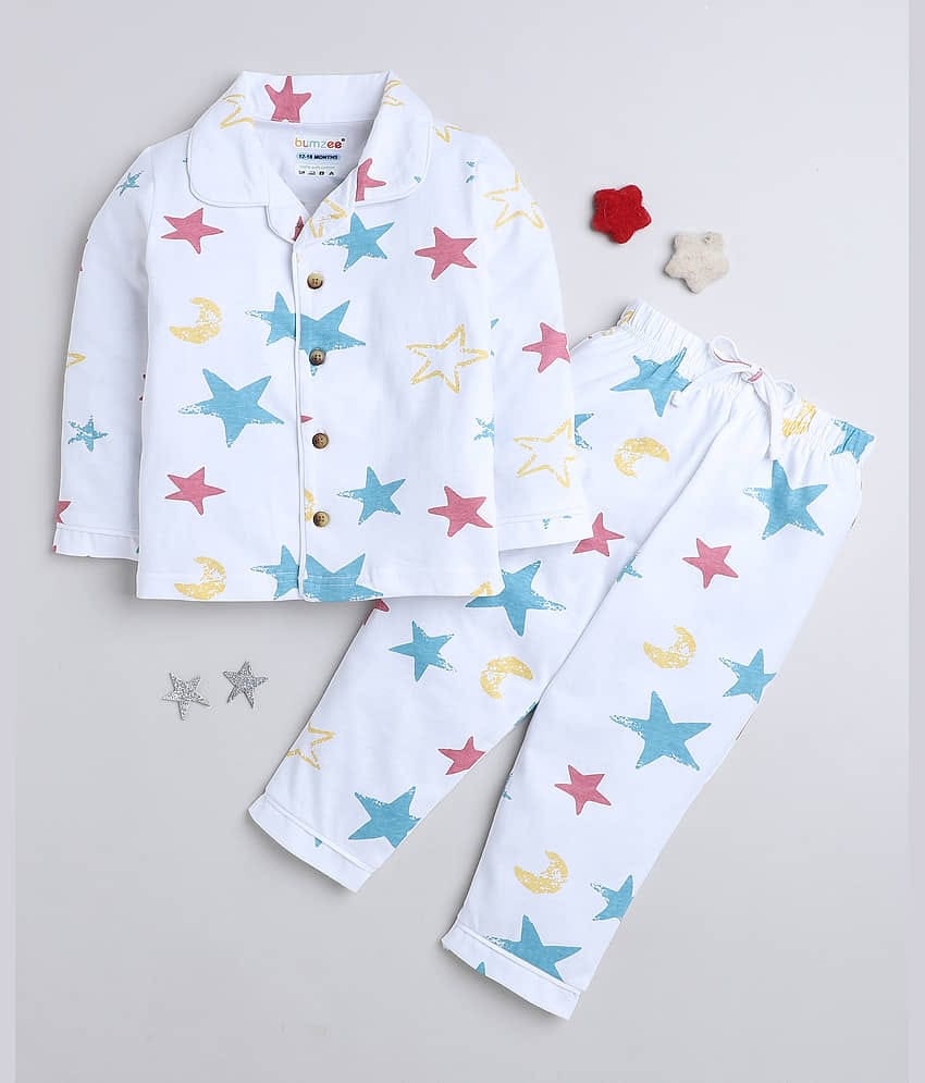 BUMZEE Pack of 2 Baby Girls 100% Cotton Pyjama ( White )