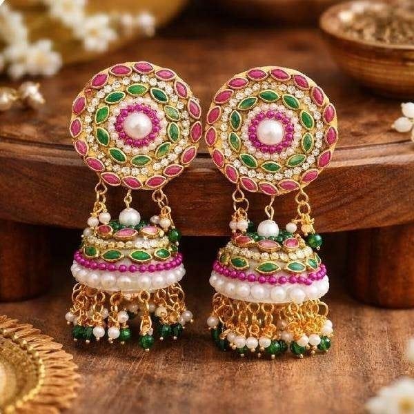 Handmade Meenakari Kundan Multicolour Earrings_JHUMKA for Women 1 pair earring