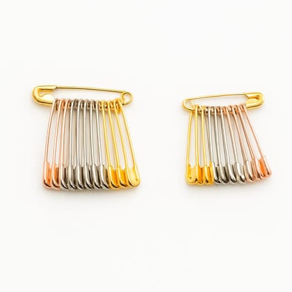Safety Pins Set (24 Pieces) - Gold, Copper, Silver - 12 Large (35 mm) + 12 Small (30 mm) - Stainless Steel Multicolor Pin for Clothes, Sarees, Dupattas - Reusable - Rose Gold Look Safety Pins Set (24 Pieces) - Gold, Copper, Silver - 12 Large (35 mm) + 12 Small (30 mm) - Stainless Steel Multicolor Pin for Clothes, Sarees, Dupattas - Reusable - Rose Gold Look
