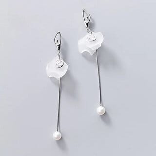 Salty white acrylic petal ballerina earrings silver