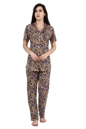 Taupe Triangular Printed Night Suit Set-L / L / Black