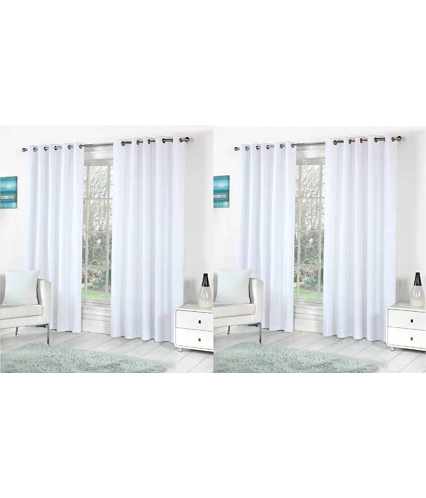 N2C Home Solid Semi-Transparent Eyelet Curtain 7 ft ( Pack of 4 ) - White