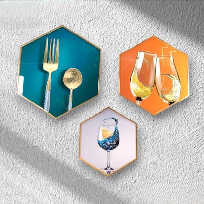 Modern Hexagonal Crystal Painting set of 3 - Style 2-Acrylic | Gloss Finish / P1: 20 | P2: 16 | P3: 12 (inch)