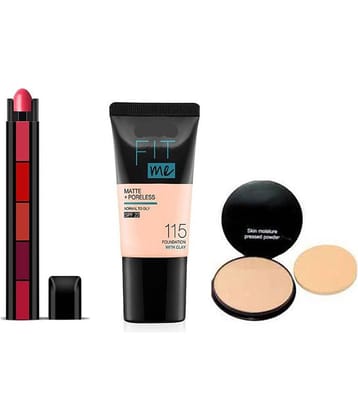 RTB Fab-5 Multicolor Lipstick, Compact Pressed Powder and FitMe Foundation Medium Pack of 3 100 g