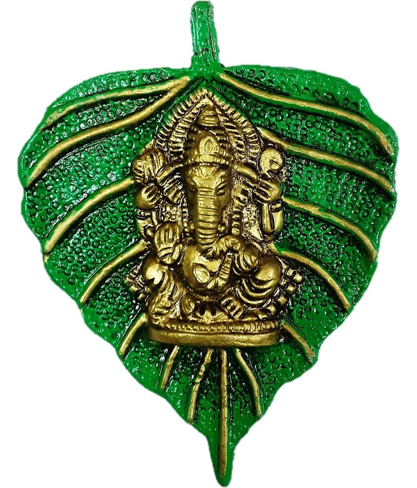 AFTERSTITCH Lord Ganesha wall hanging Green Metal Leaf God Ganpati Idol  (Pack of 1)
