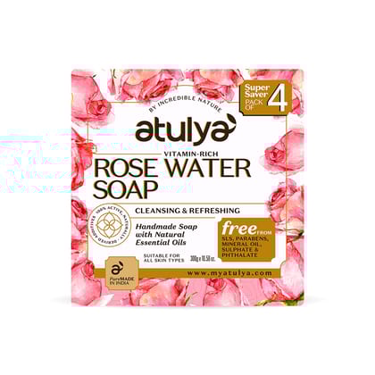 Atulya Rose Water Soap | Cleansing and Refreshing (Pack of 4) Atulya Rose Water Soap | Cleansing and Refreshing (Pack of 4)