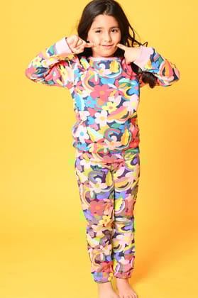 FUN FLORAL FLEECE SWEATSHIRT JOGGER SET - PINK-0-6 MONTHS / 2N / PINK
