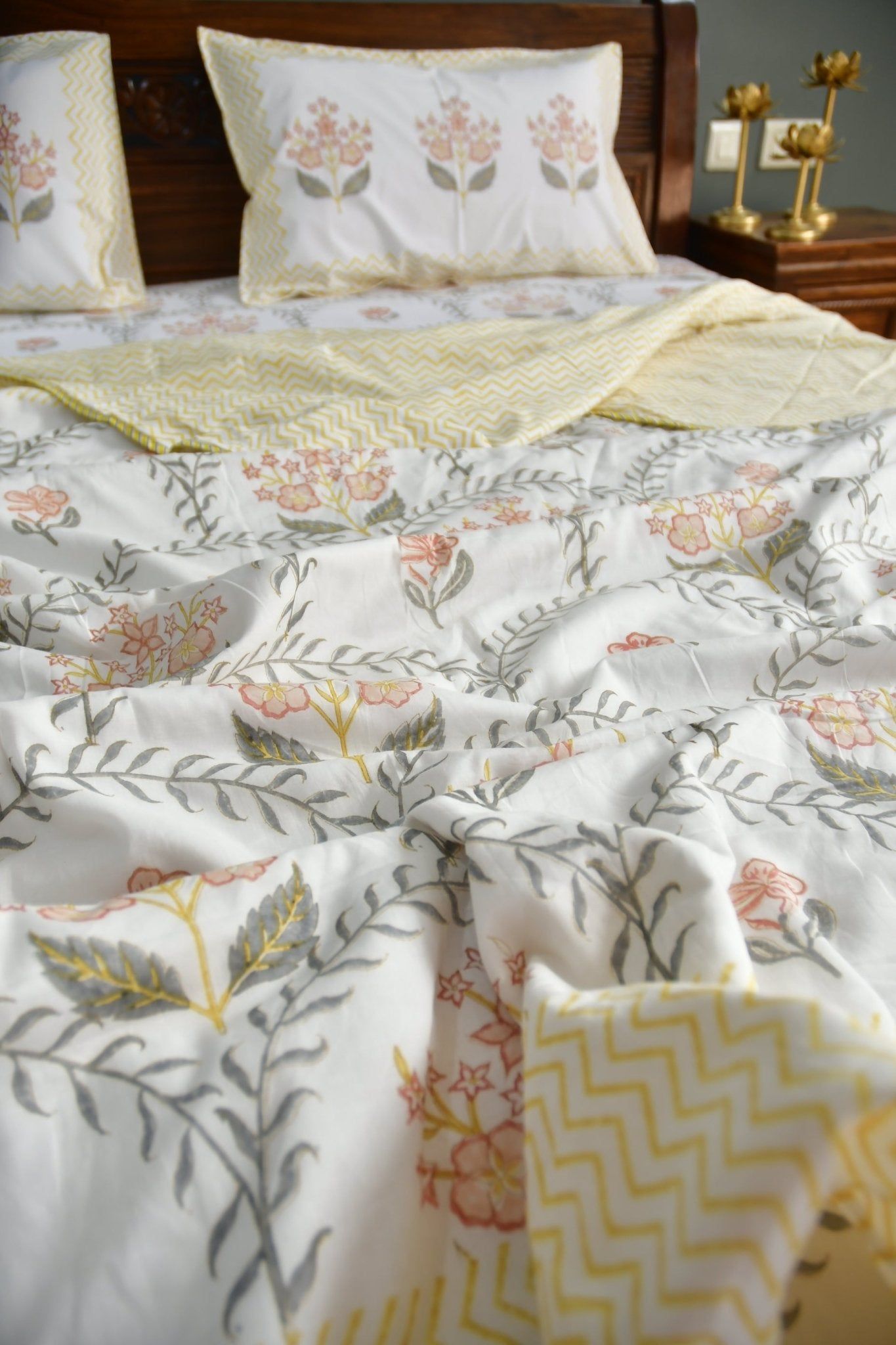 Basant Jaal Dohar Handblock Cotton Bedding set Double bed Dohar +superking (108x108) inchesBedsheet