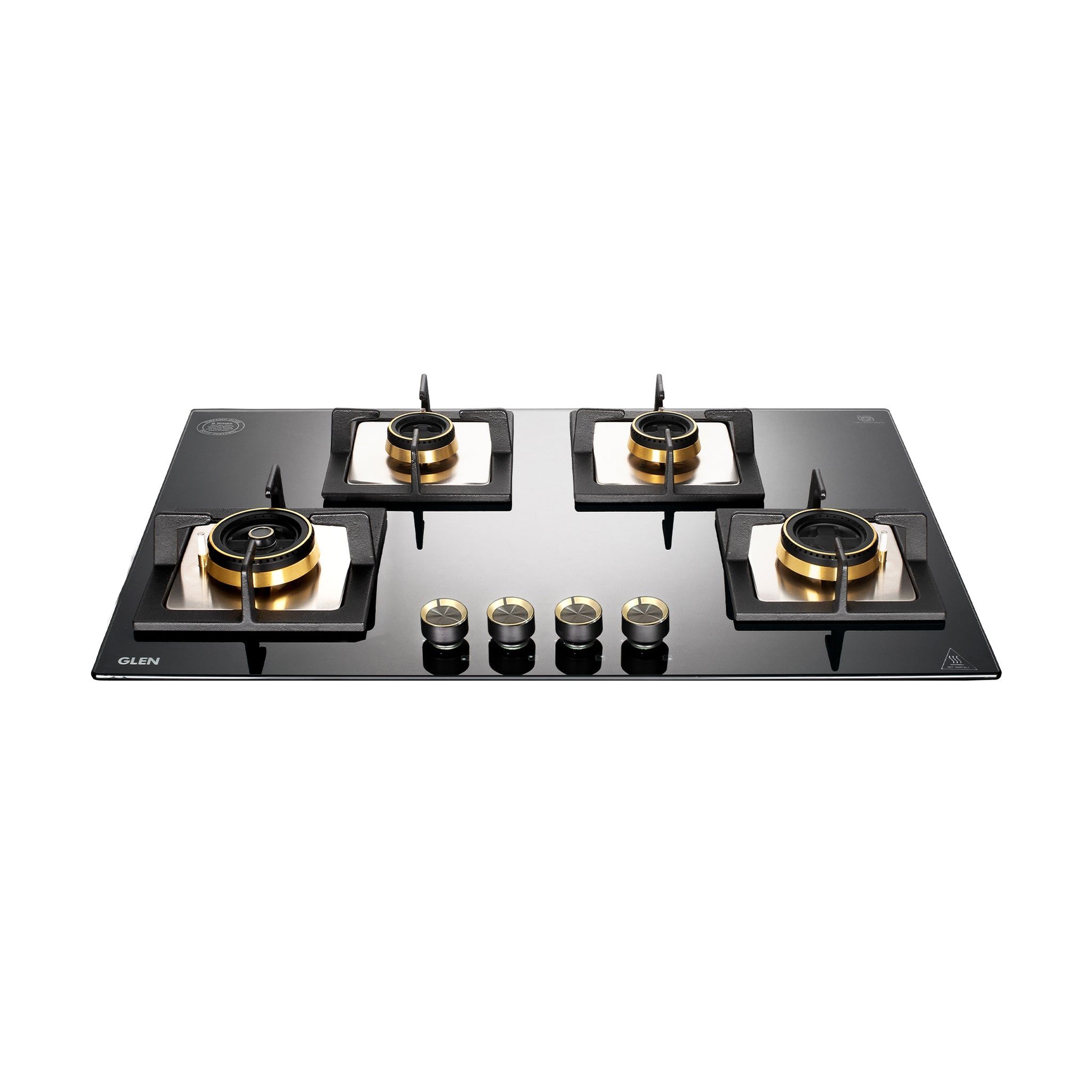 4 Burner Glass Gas Hob with Mini Triple Ring, Total Double Ring Brass Burner (1074 SQ DB Total Brass MTR 70)