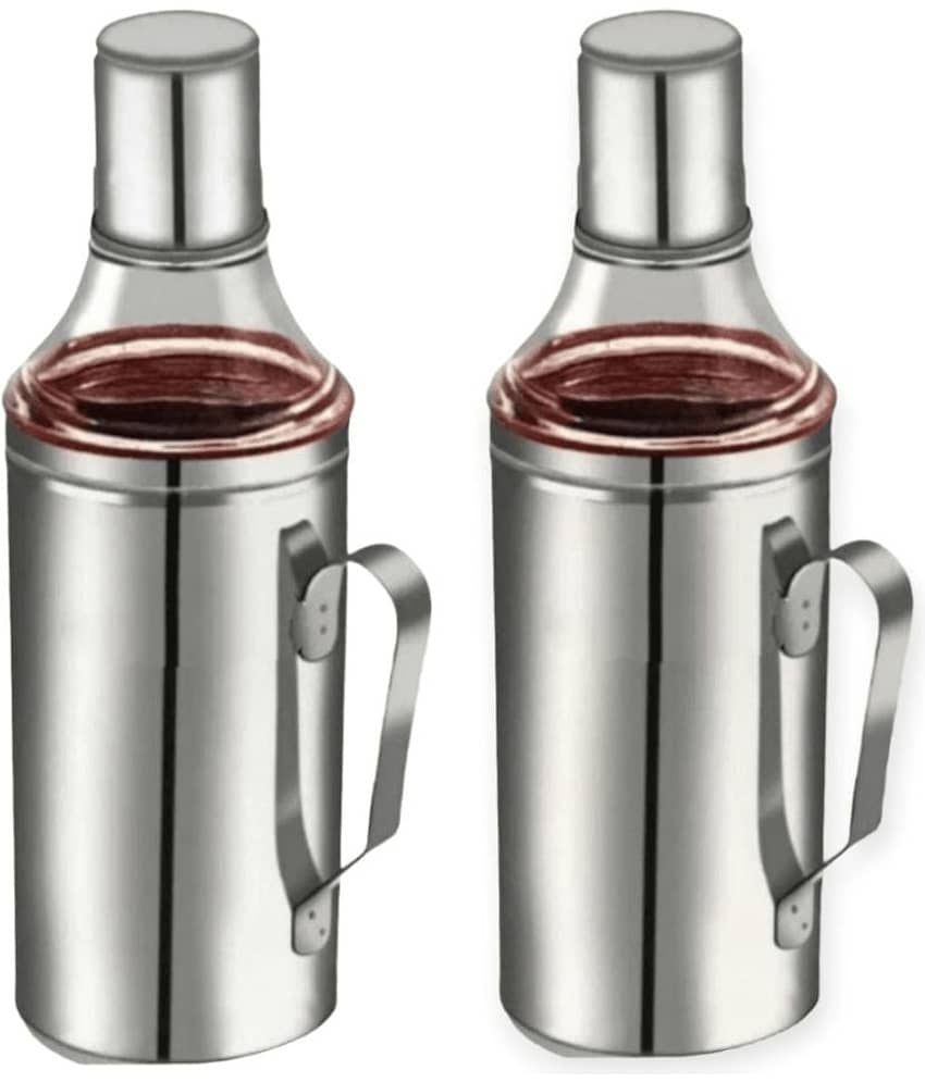 ATROCK Oil Dispenser 1litre Steel Silver Oil Container ( Set of 2 )