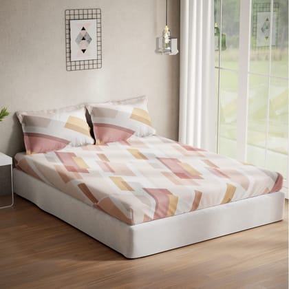 DDECOR - Optima Collection 100% Cotton Geometric Pattern 136TC Queen Bedsheet |224 CM X 254 CM| with 2 Pillow Covers - Red
