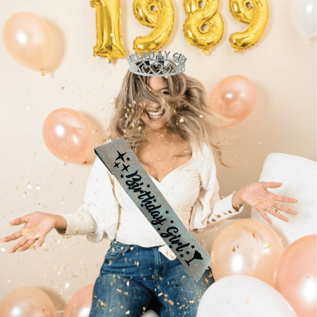 Birthday Girl Sash And Birthday Girl Crown - Pack of 2 Pcs Silver Birthday Sash for Girls | Birthday Crowns for Girls