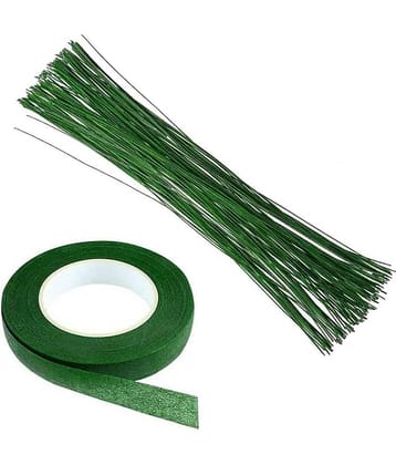 PRANSUNITA 70 pcs - Dark Green Paper Wrapped Floral stem Wire 12 Inch with Flower Paper Tape for Bouquet Stem Wrapping Flower Making Accessory (12 Inch 22 Gauge)