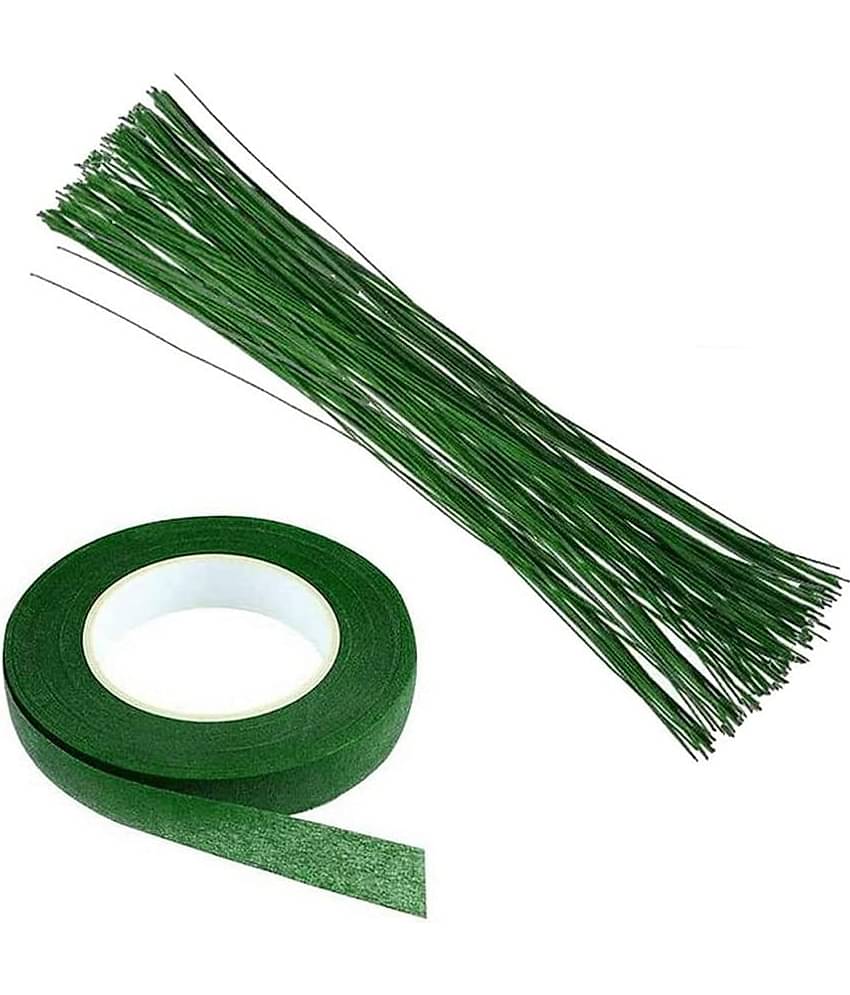 PRANSUNITA 70 pcs - Dark Green Paper Wrapped Floral stem Wire 12 Inch with Flower Paper Tape for Bouquet Stem Wrapping Flower Making Accessory (12 Inch 22 Gauge)