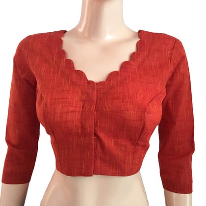 Slub Cotton Scallopneck Blouse, Rust, BH1166-S