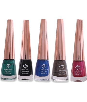 Looks United - Blue Metalic Eye Liner Liquid ( Pack of 5 )