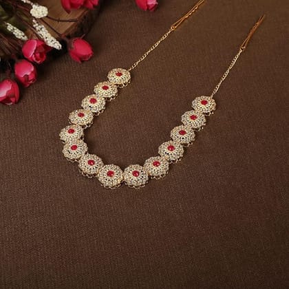 Gold Plated  Red Kundan Beaded Mathapatti