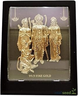REAL SEED Ram Darbar 99.9 Fine Gold Plated Photo Frame | Shri Ram Darbar Frame for Home Temple | Gods Photo frames | Religious Photo frames