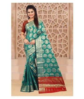 Gazal Fashions - Green Chanderi Saree With Blouse Piece (Pack of 1)
