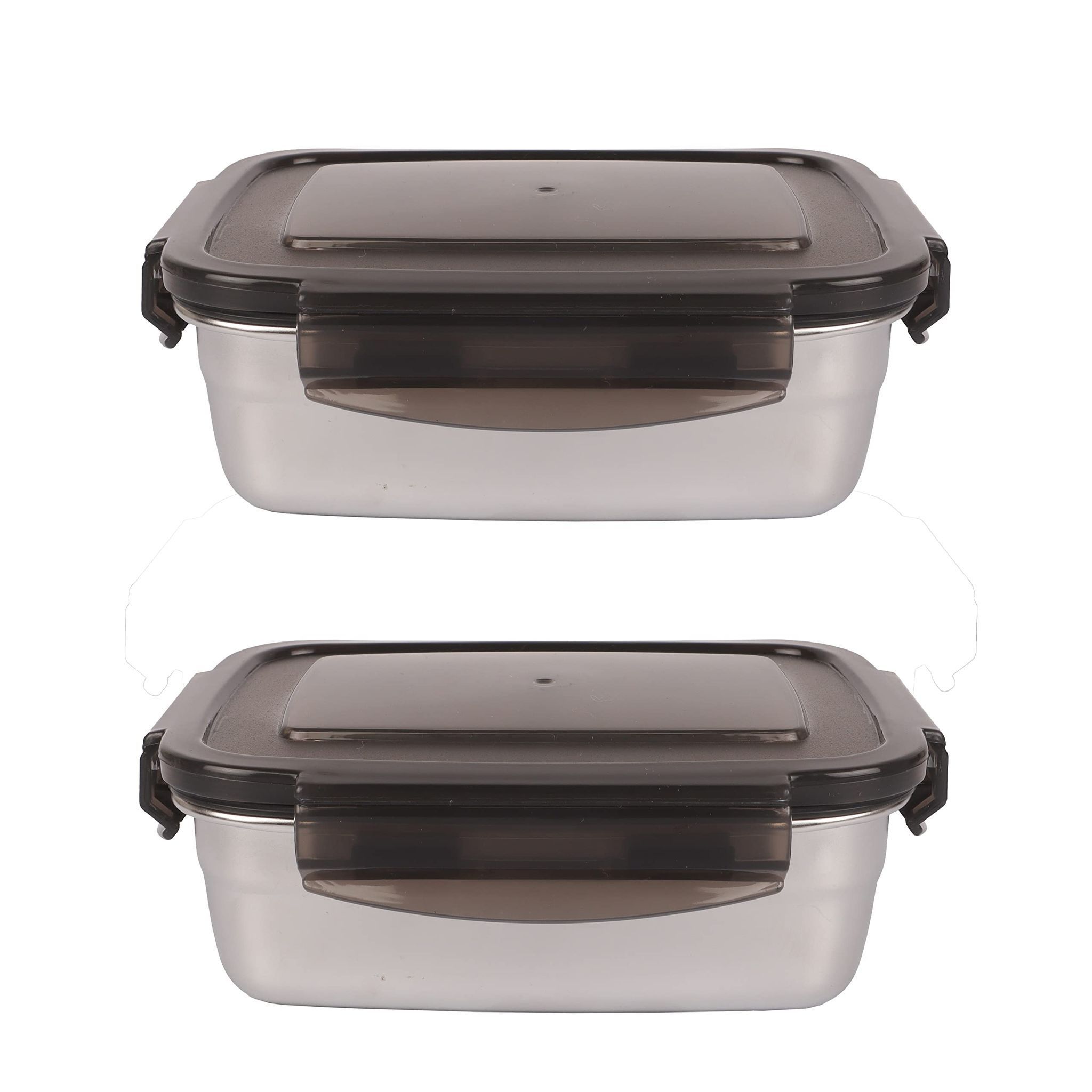 Femora High Steel Square Container Airtight Leakproof Unbreakable Storage Container/Lunch Box - 550 ml/gm - Set of 2