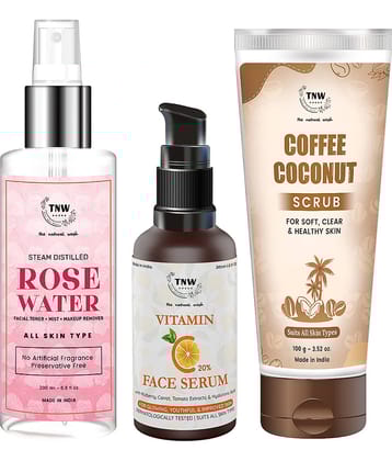 TNW - The Natural Wash Skin Care Combo (Coffee Coconut Scrub + Vitamin C Serum Facial Kit mL Pack of 3