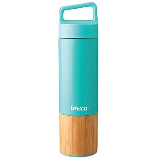 IMECO ECO-EDGE Bamboo Thermos Water Bottle 600 ml Sea Green, 24 Hour Hot And Cold, Leakproof And Insulated
