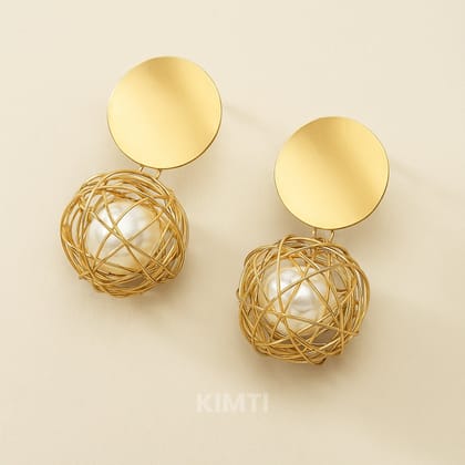 Gold Pearl Dangle Drop Earring