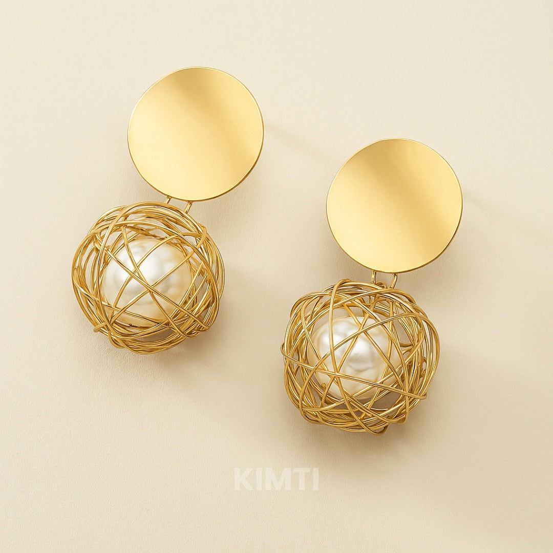 Gold Pearl Dangle Drop Earring