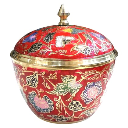 Brass Powder Pot | Traditional Brass Storage Container, Height : 6.5 Inch (ZMAS377 G)