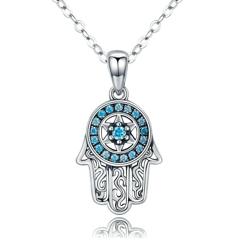 GN02 Genuine 925 Sterling Silver Boho Fatima Guarding Hand Pendant Necklaces Women Turkish Jewelry
