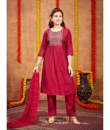 Aarika Girls Silk Kurta and Pant Set ( Pack of 1 , Maroon )
