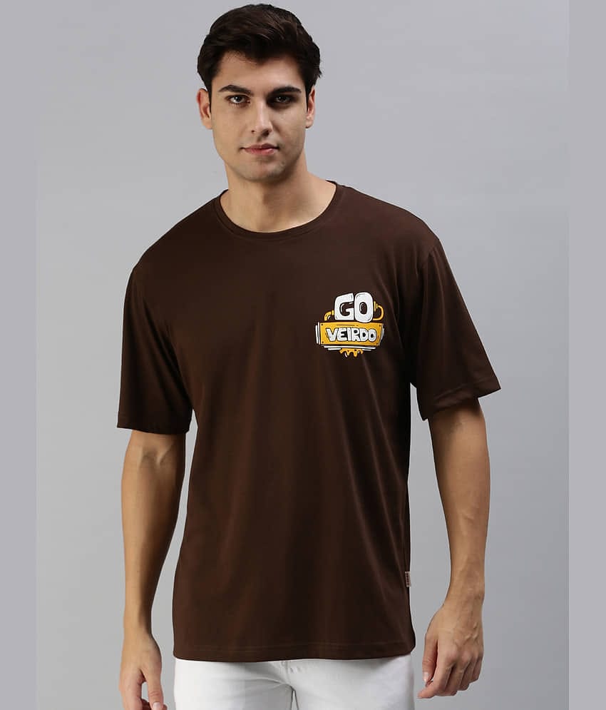 Veirdo Pack of 1 Cotton Oversized Fit Men's T-Shirt ( Brown )