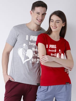 Lucky Printed Half Sleeve Grey(Men) red(Women) Color Couple Tshirts-Men-S / Women-S
