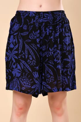 Black & Blue Midnight Floral Printed Shorts-L / Black