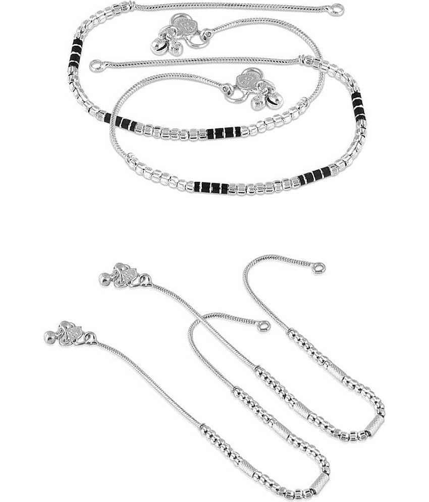 HEER COLLECTION - Silver Anklets ( Pack of 2 )