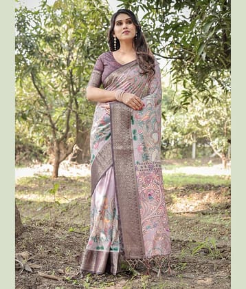 Almaari Fashion Cotton Silk Printed Saree With Unstitched Blouse Piece ( Grey )