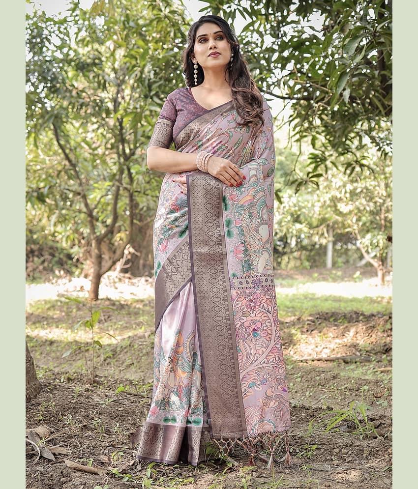 Almaari Fashion Cotton Silk Printed Saree With Unstitched Blouse Piece ( Grey )