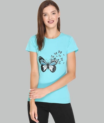 RF RAVES Women Cotton Printed Regular Fit Round Neck T-Shirt ( Sea Green )