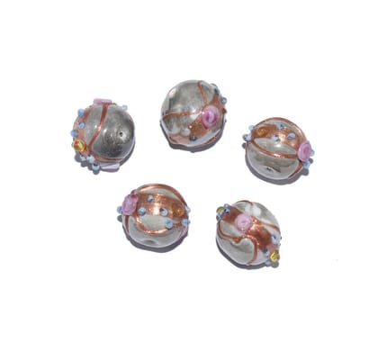 Wedding Cake Beads (Vintage) Handmade Lampwork Glass Beads (Round), VGM-132-Per Packet 25 Pcs / 14 MM / Gray
