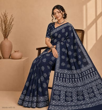 Handcrafted Batik Print Cotton Saree
