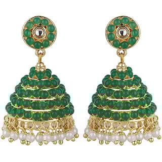 Green Ruby Crystal Jhumki Green Circle Top Green  Golden Brass  Copper Earrings for Women's Fashion Jewelry