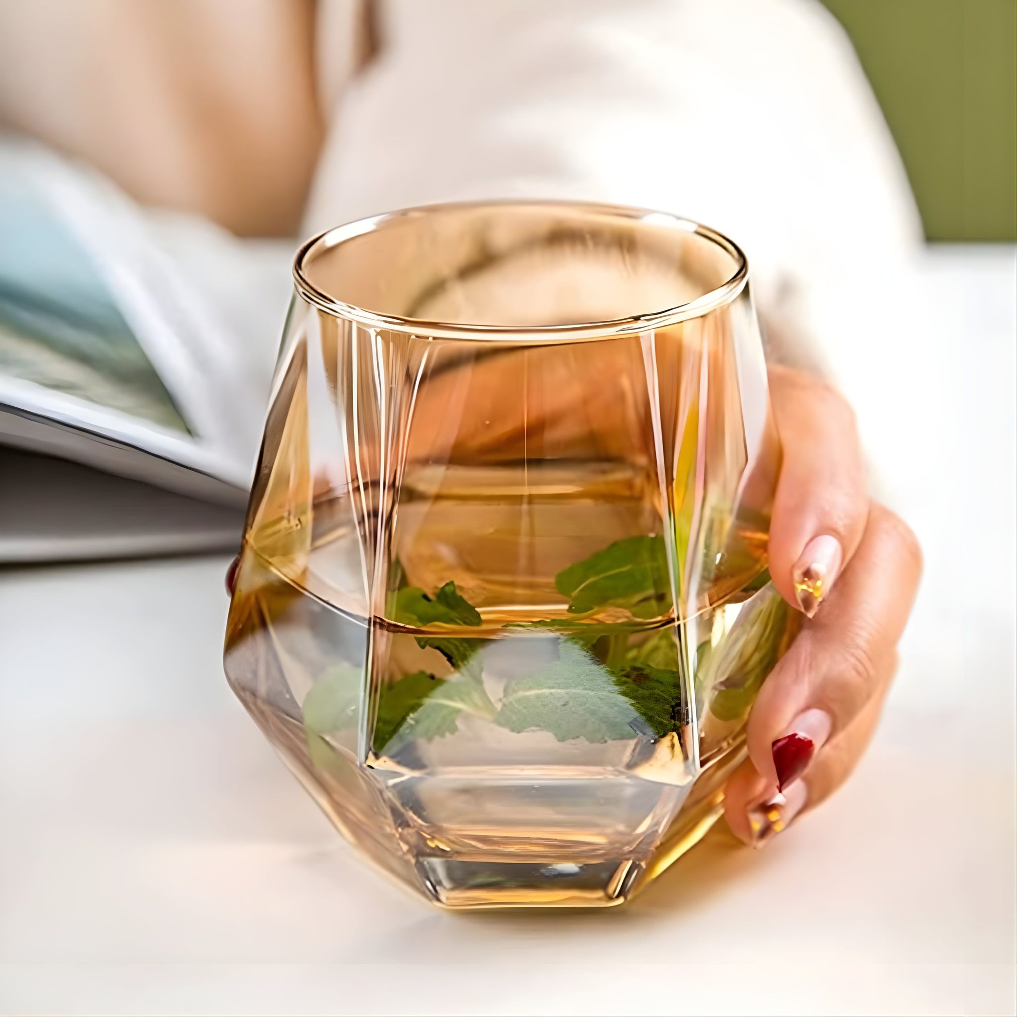 Diamond Whiskey Glasses Golden Rim 300ml Set of 6