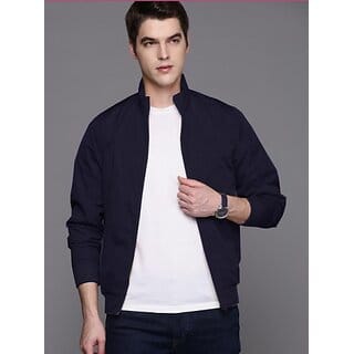 Fashlook Bomber Solid Full Sleeve Navy Blue Jacket for Mens
