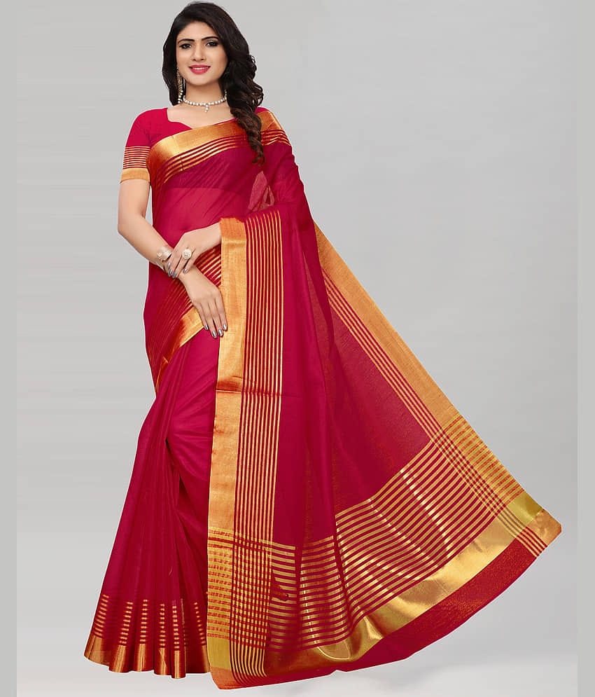 Samah Cotton Silk Woven Saree With Unstitched Blouse Piece ( Red )