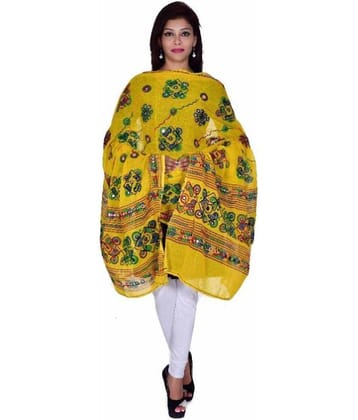 Apratim Yellow Cotton Kutch Embroidered Dupatta